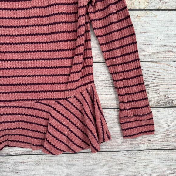 We the Free Knit Peplum Top Womens Small Pink Purple Striped Scoop Neck - Picture 6 of 12